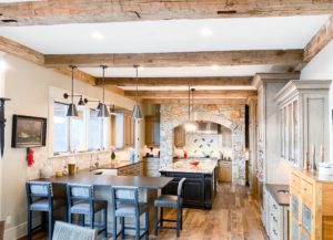 Antique Reclaimed Hand Hewn Beams + Reclaimed Oak Flooring