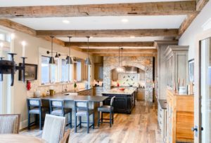 Antique Reclaimed Hand Hewn Beams + Reclaimed Oak Flooring