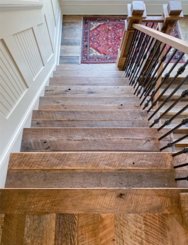 Antique Reclaimed Original Face Oak Stair Treads, Risers + Newel Posts