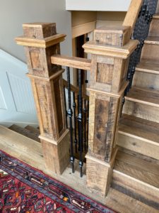 Antique Reclaimed Original Face Oak Stair Treads, Risers + Newel Posts