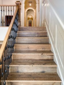 Antique Reclaimed Original Face Oak Stair Treads, Risers + Newel Posts