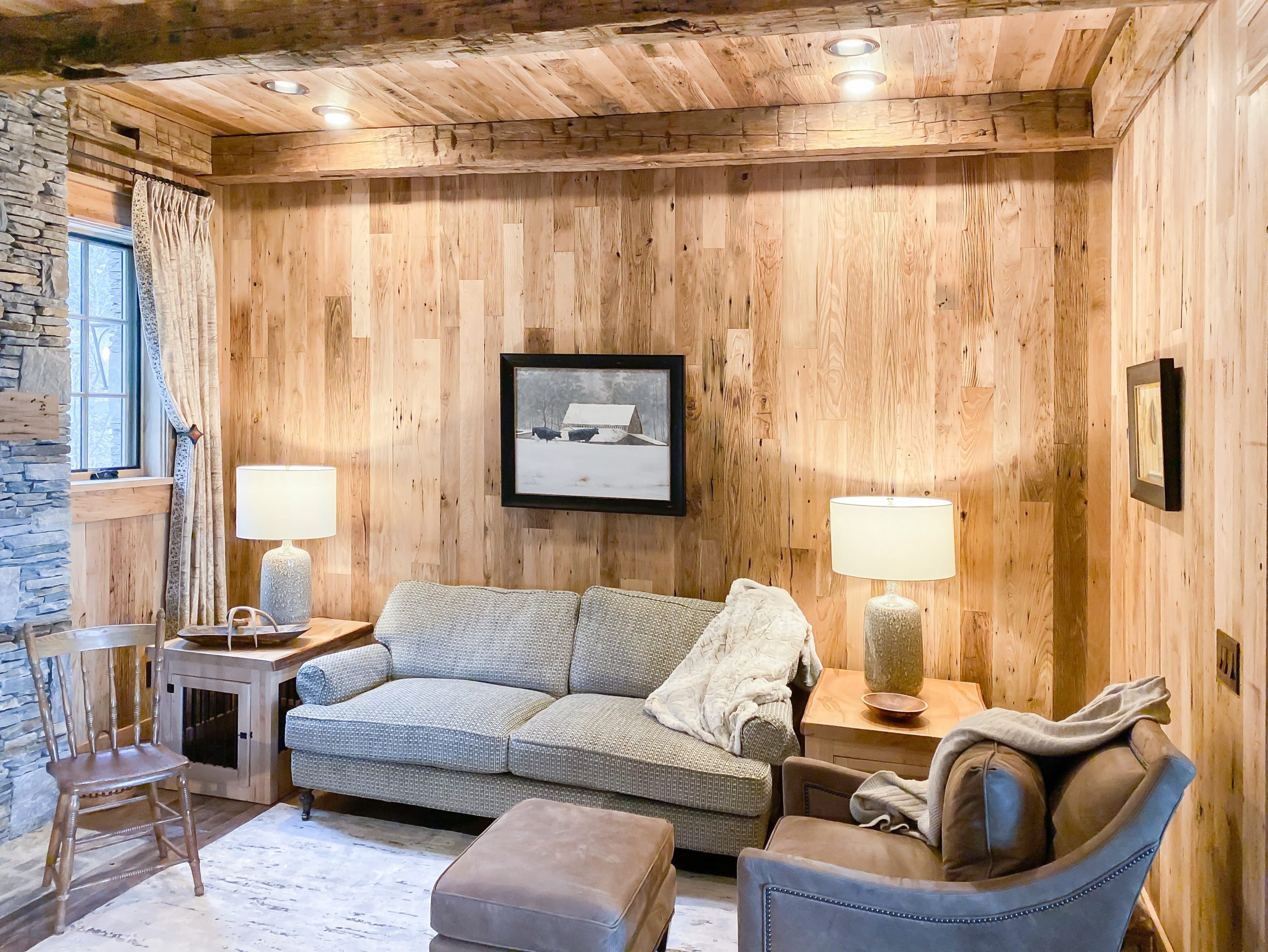 Wormy Chestnut Wall & Ceiling Planking + Hand Hewn Beams