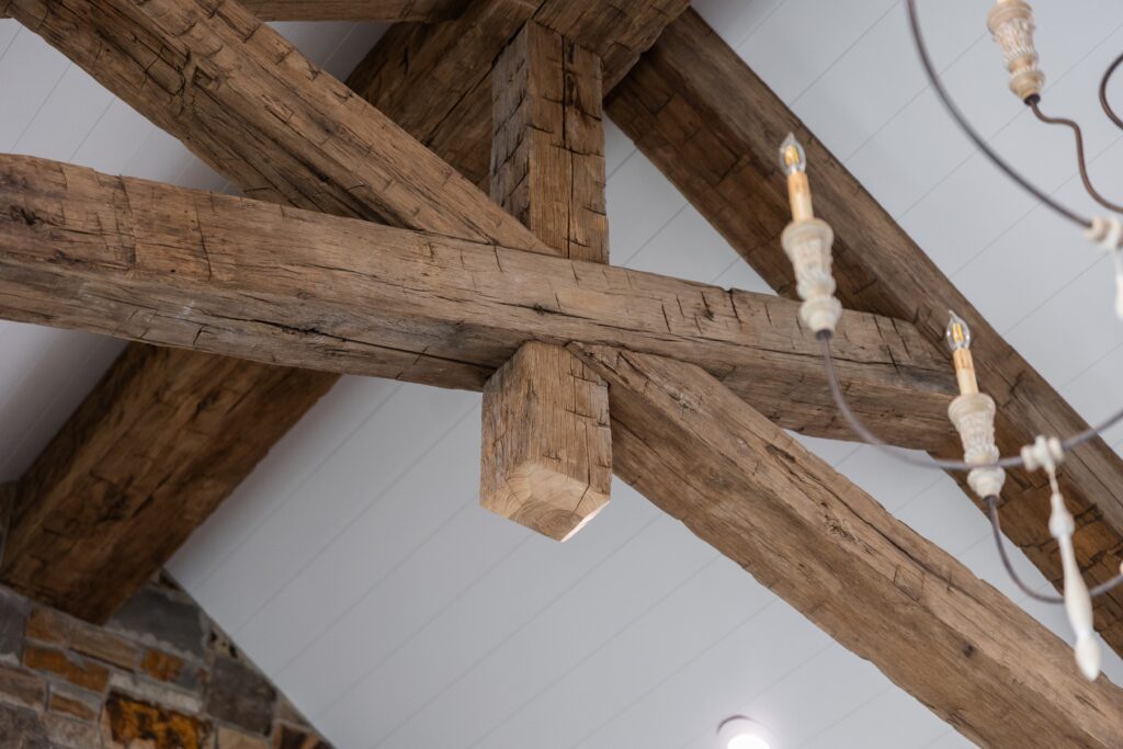 Antique Reclaimed Hand Hewn Box Beams and Solid Vertical Beam