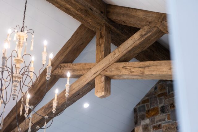 Antique Reclaimed Hand Hewn Box Beams and Solid Vertical Beam