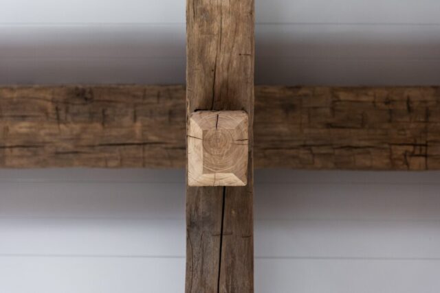 Antique Reclaimed Hand Hewn Box Beams and Solid Vertical Beam