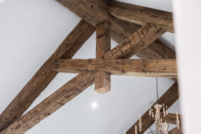 Antique Reclaimed Hand Hewn Box Beams and Solid Vertical Beam