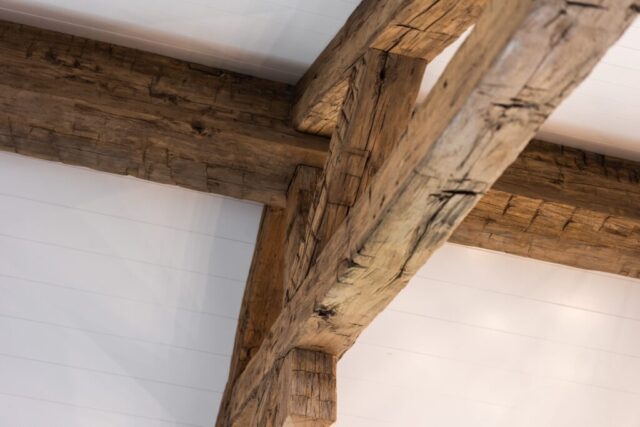 Antique Reclaimed Hand Hewn Box Beams and Solid Vertical Beam