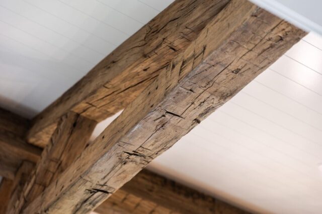 Antique Reclaimed Hand Hewn Box Beams and Solid Vertical Beam