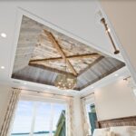 Weathered Grey and Faded White Barnsiding Ceiling Planking and Hand Hewn Box Beams