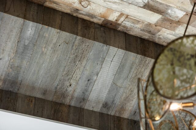Weathered Grey and Faded White Barnsiding Ceiling Planking