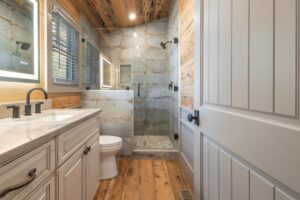 River Reclaimed Sinker Pecky Cypress Ceiling Planking, Reclaimed Wormy Chestnut Wall Paneling and Original Face Reclaimed Skip Planed Oak Flooring