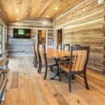 River Reclaimed Sinker Pecky Cypress Ceiling Planking and Original Face Reclaimed Skip Planed Oak Flooring