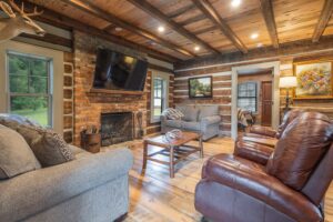 River Reclaimed Sinker Pecky Cypress Ceiling Planking and Original Face Reclaimed Skip Planed Oak Flooring